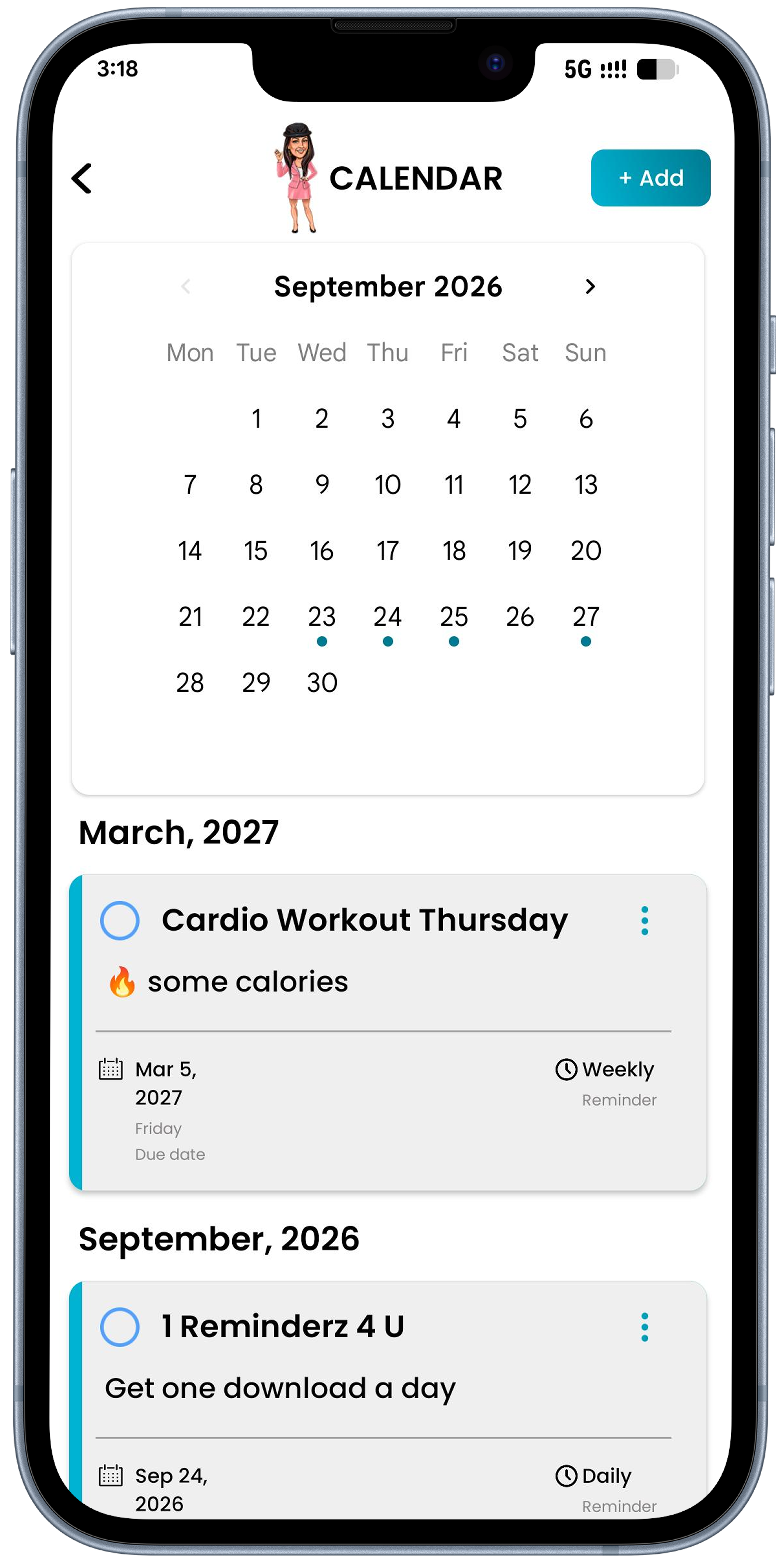 Calendar screen
