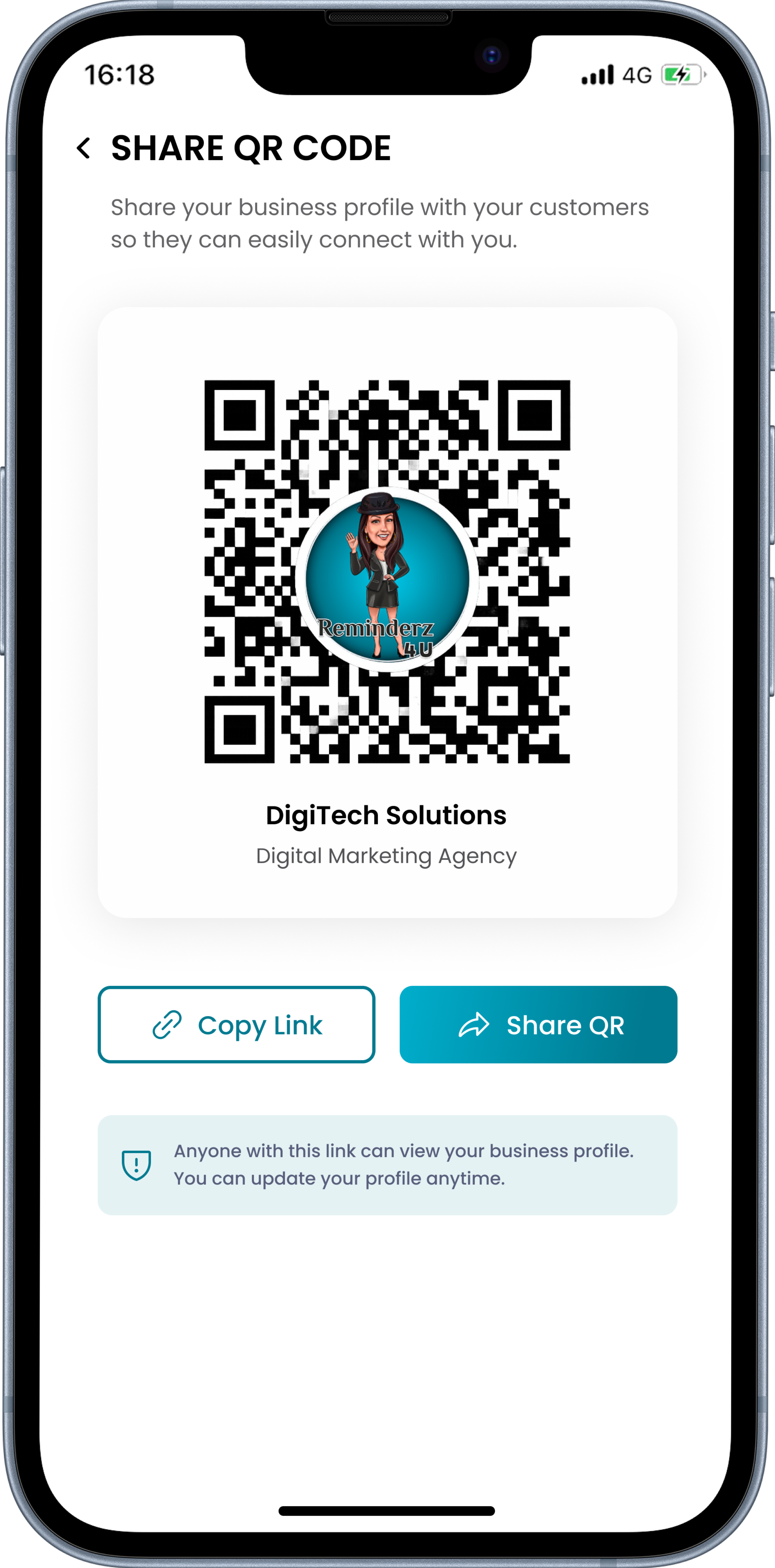 Share QR code screen
